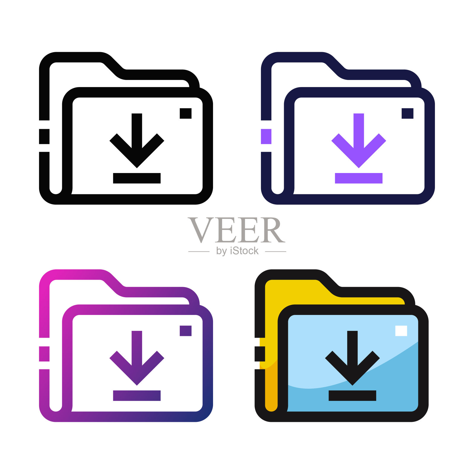 文件夹下载图标设计在四个变化的颜色图标素材