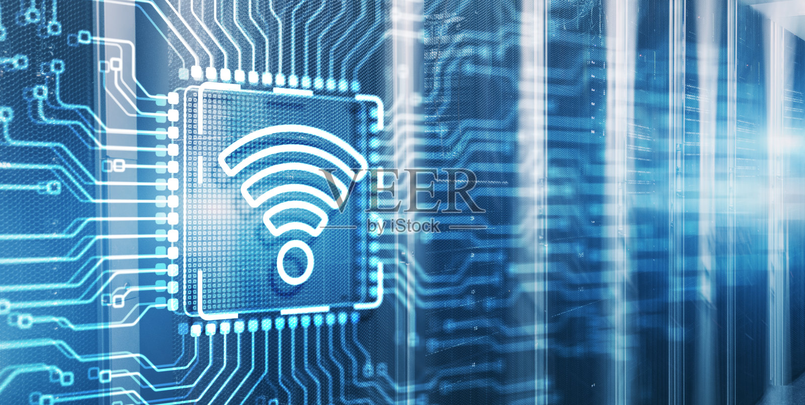 基于电子电路板芯片的无线互联网连接照片摄影图片