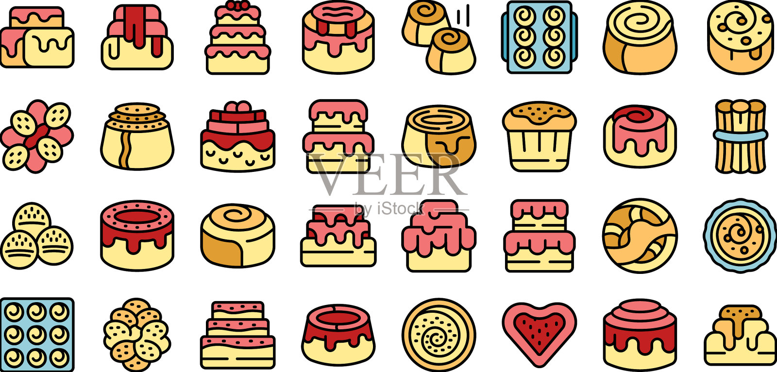 肉桂卷面包图标设置平坦图标素材