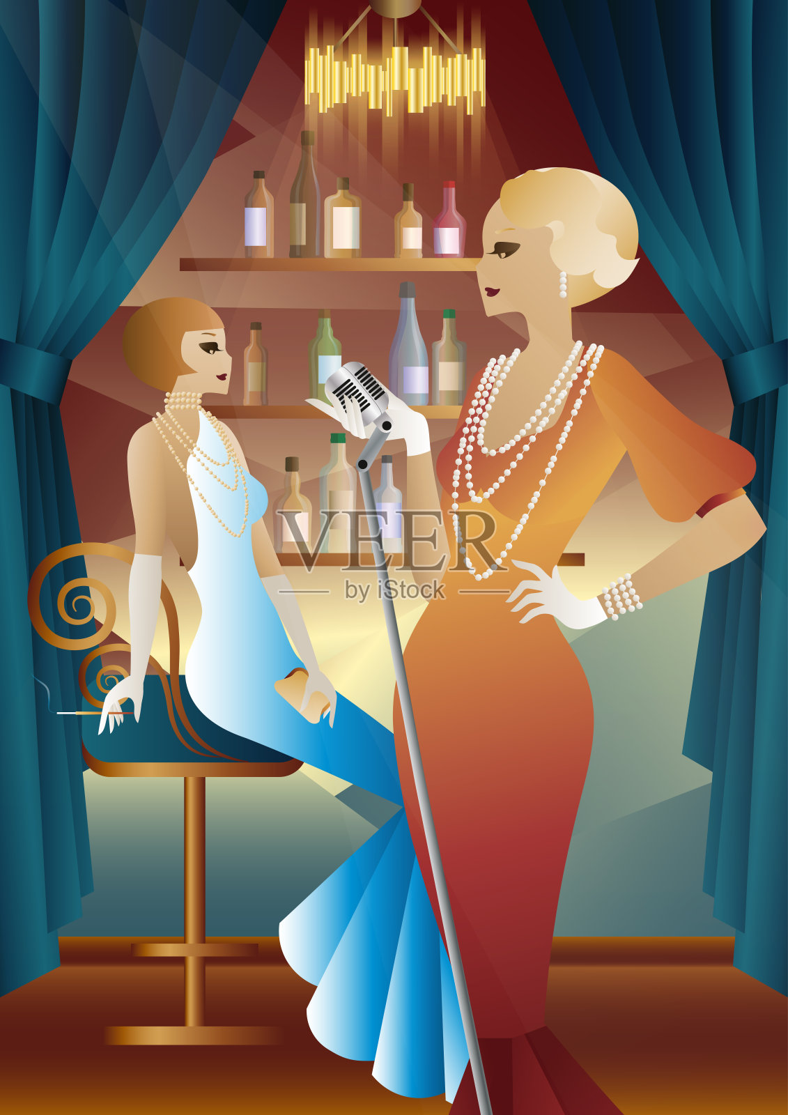 歌手。酒吧架子上的酒精背景插画图片素材
