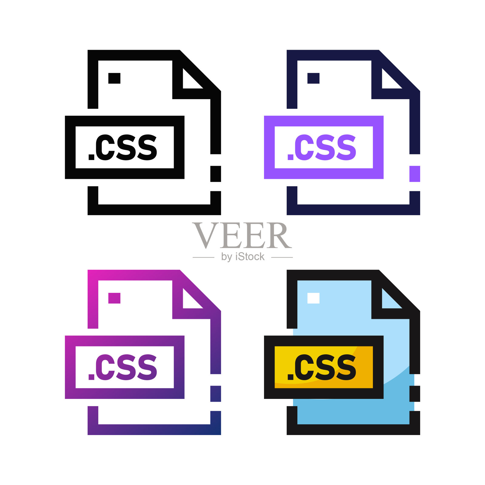 CSS文件图标设计在四个变化的颜色插画图片素材