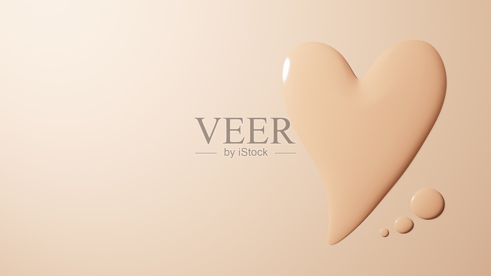 3 d演示。米色背景上的心形和圆形液体。可用的拷贝空间。(水平)照片摄影图片