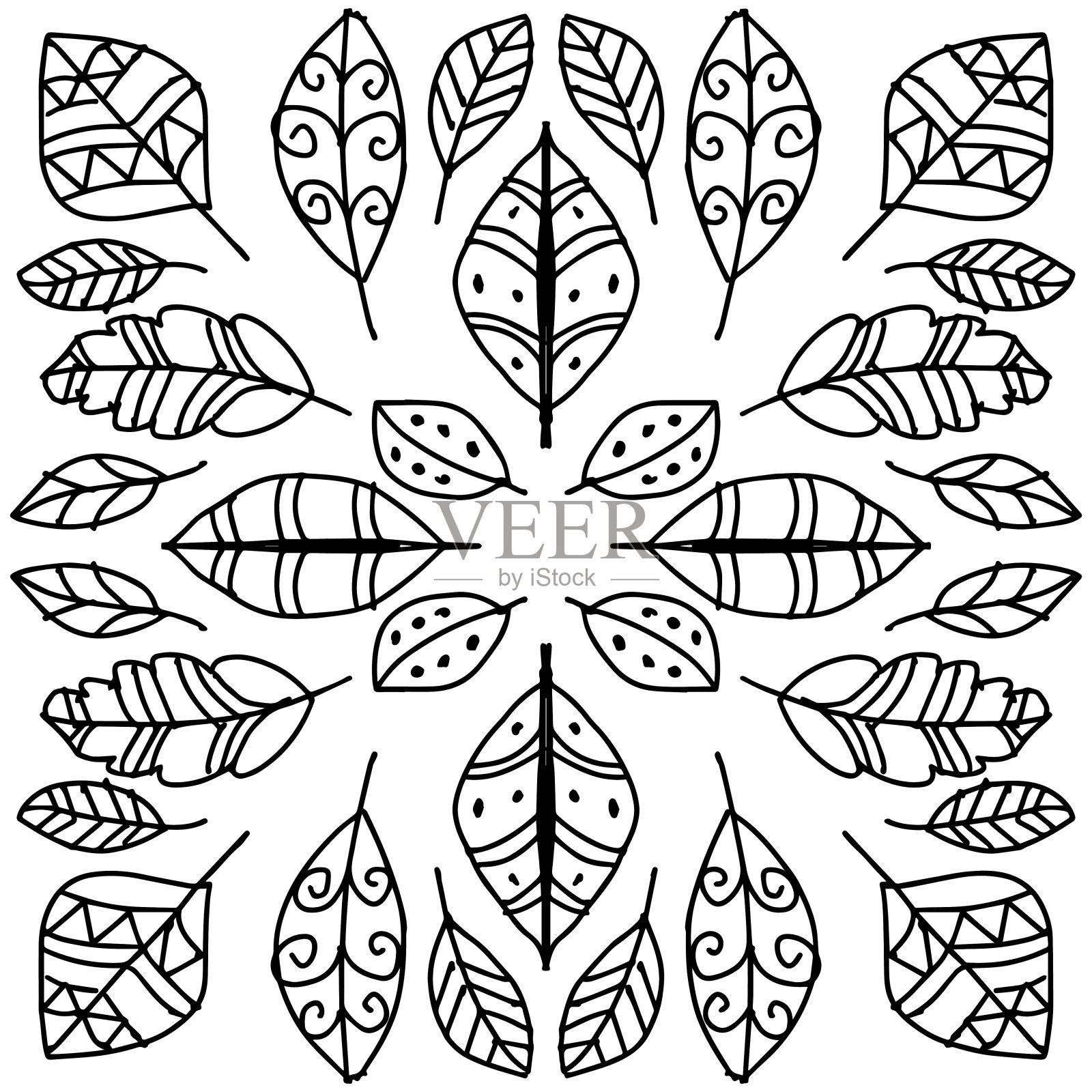 无缝图案涂鸦离开背景。插画图片素材