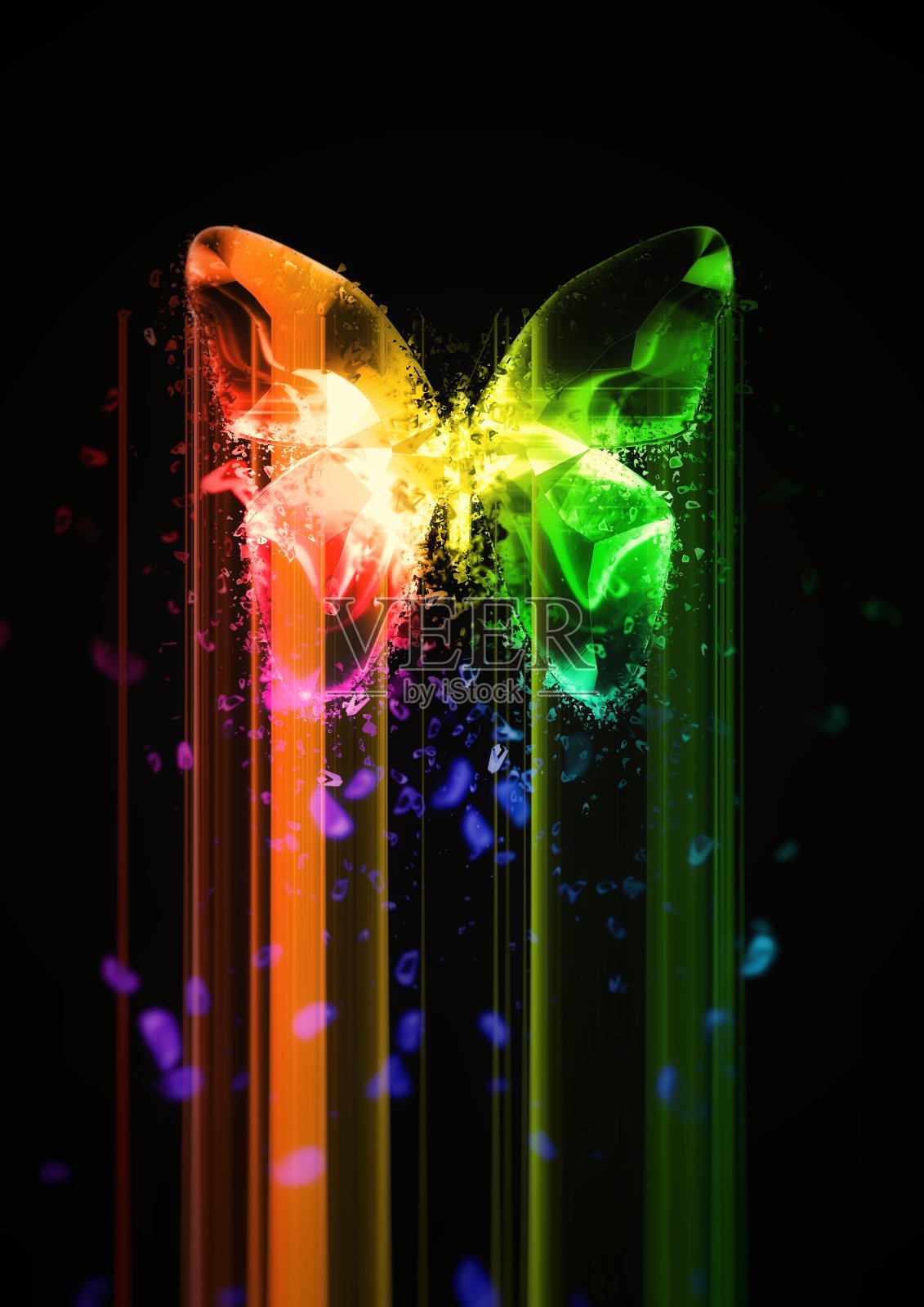 一个抽象的光蝴蝶在黑暗中扇动翅膀的3d插图照片摄影图片