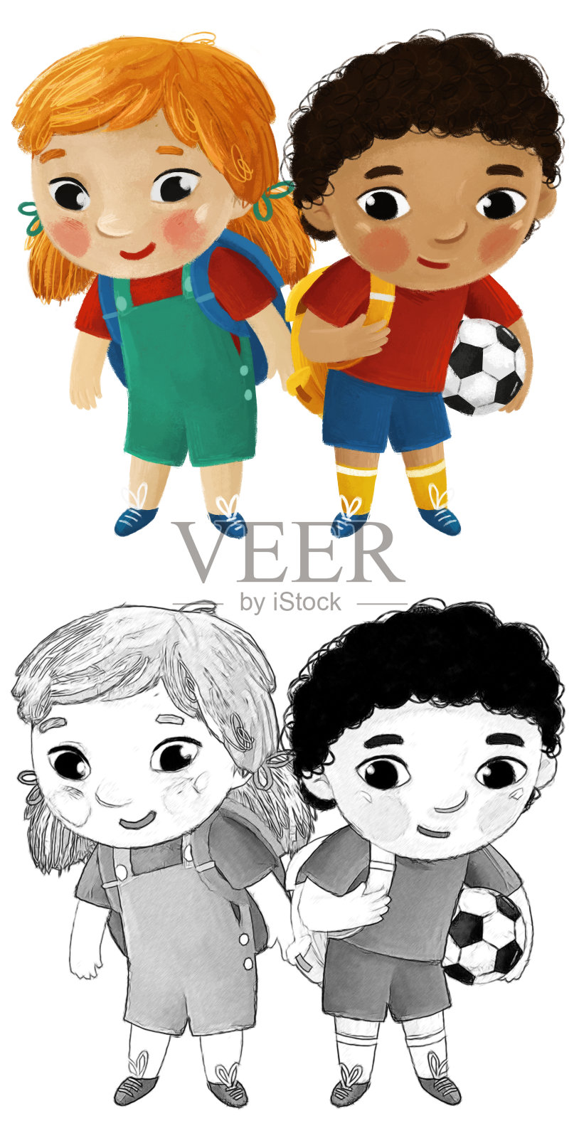 卡通孩子孩子男孩和女孩的学生去学校学习儿童儿童插图插画图片素材