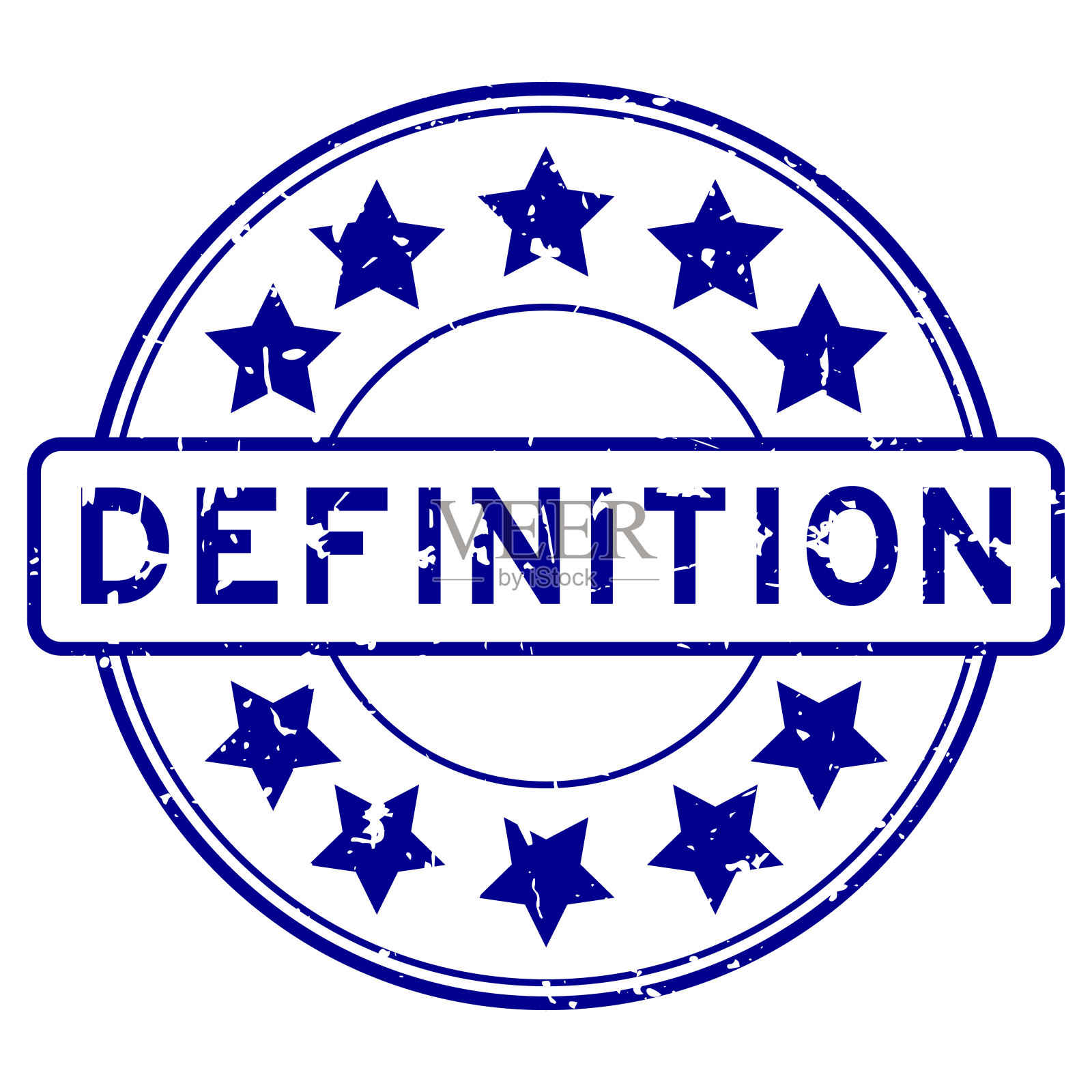 Grunge蓝色定义字与星图标圆形橡胶印章在白色背景插画图片素材