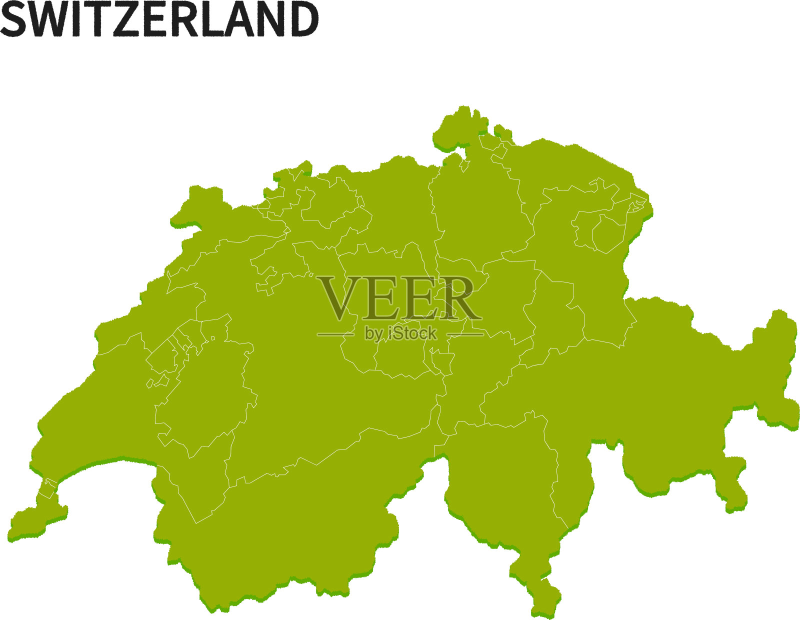 瑞士各省地图。插画图片素材
