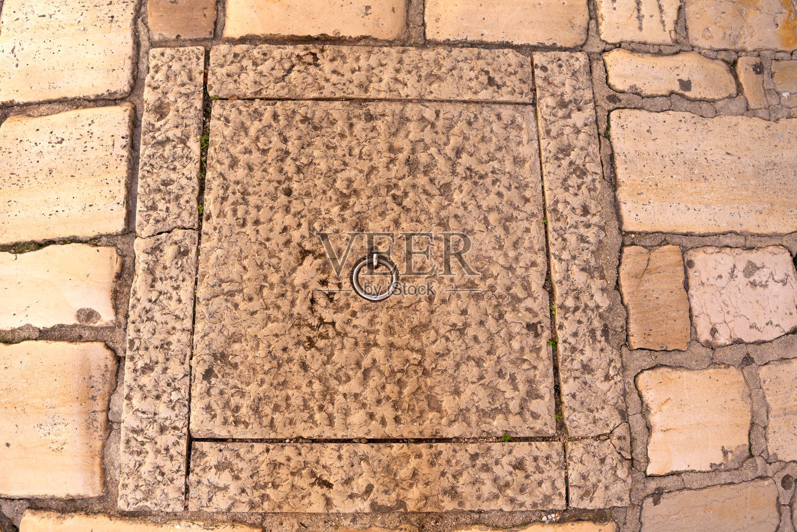 老石头鹅卵石街,细节,高角度视图照片摄影图片