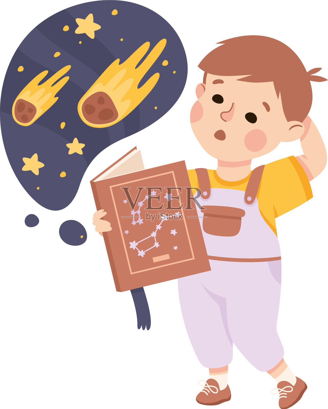 小男孩想象彗星掉进泡泡里设计元素图片