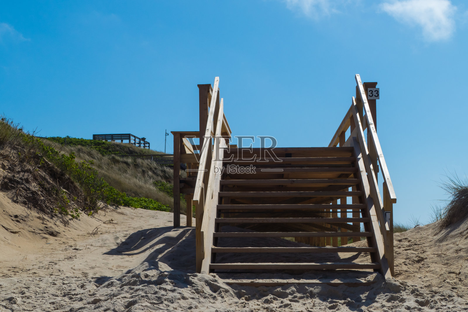 德国赛尔特沙丘路径的木制楼梯照片摄影图片