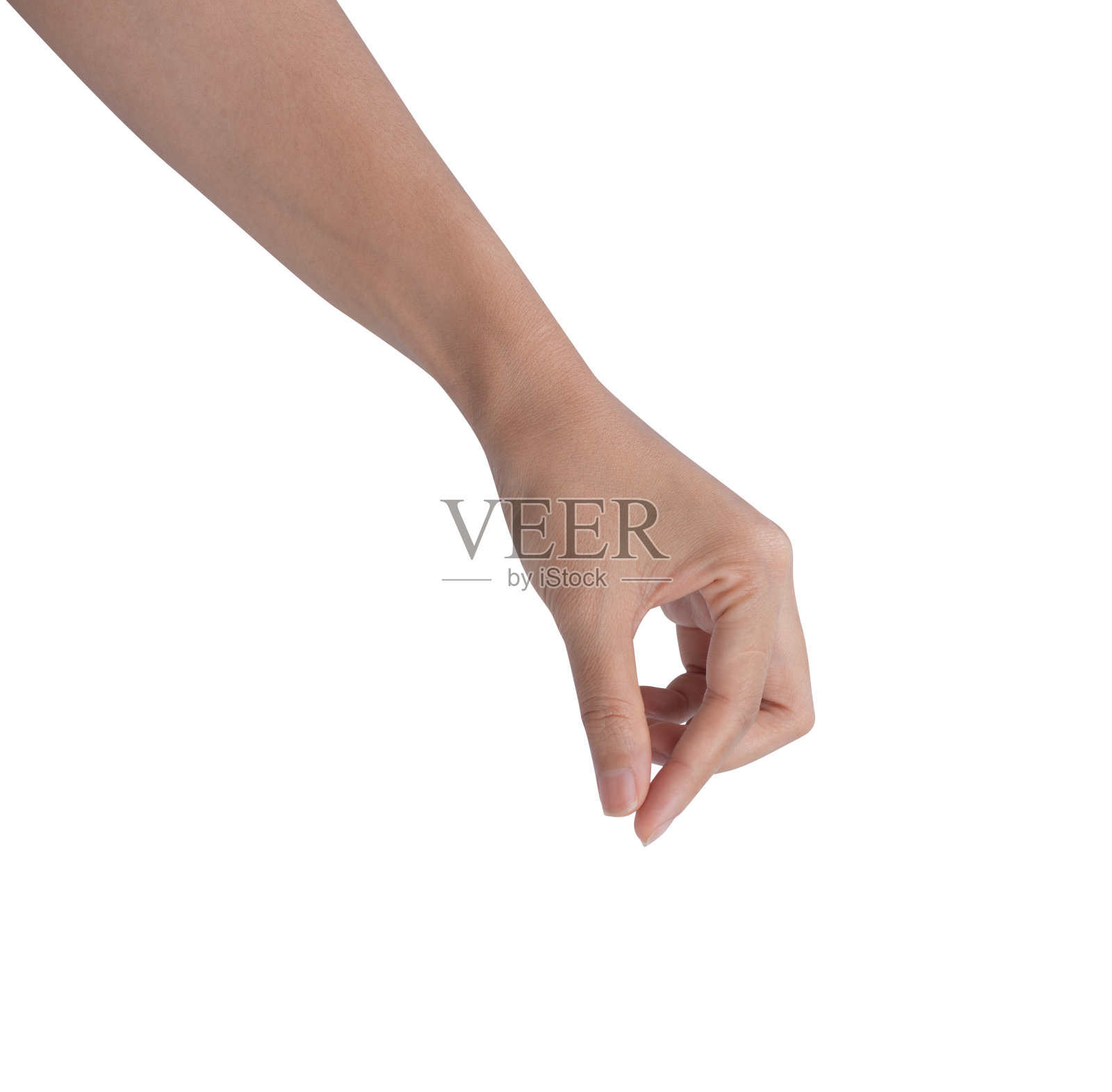 女人的手就像在白色的背景上捡东西照片摄影图片