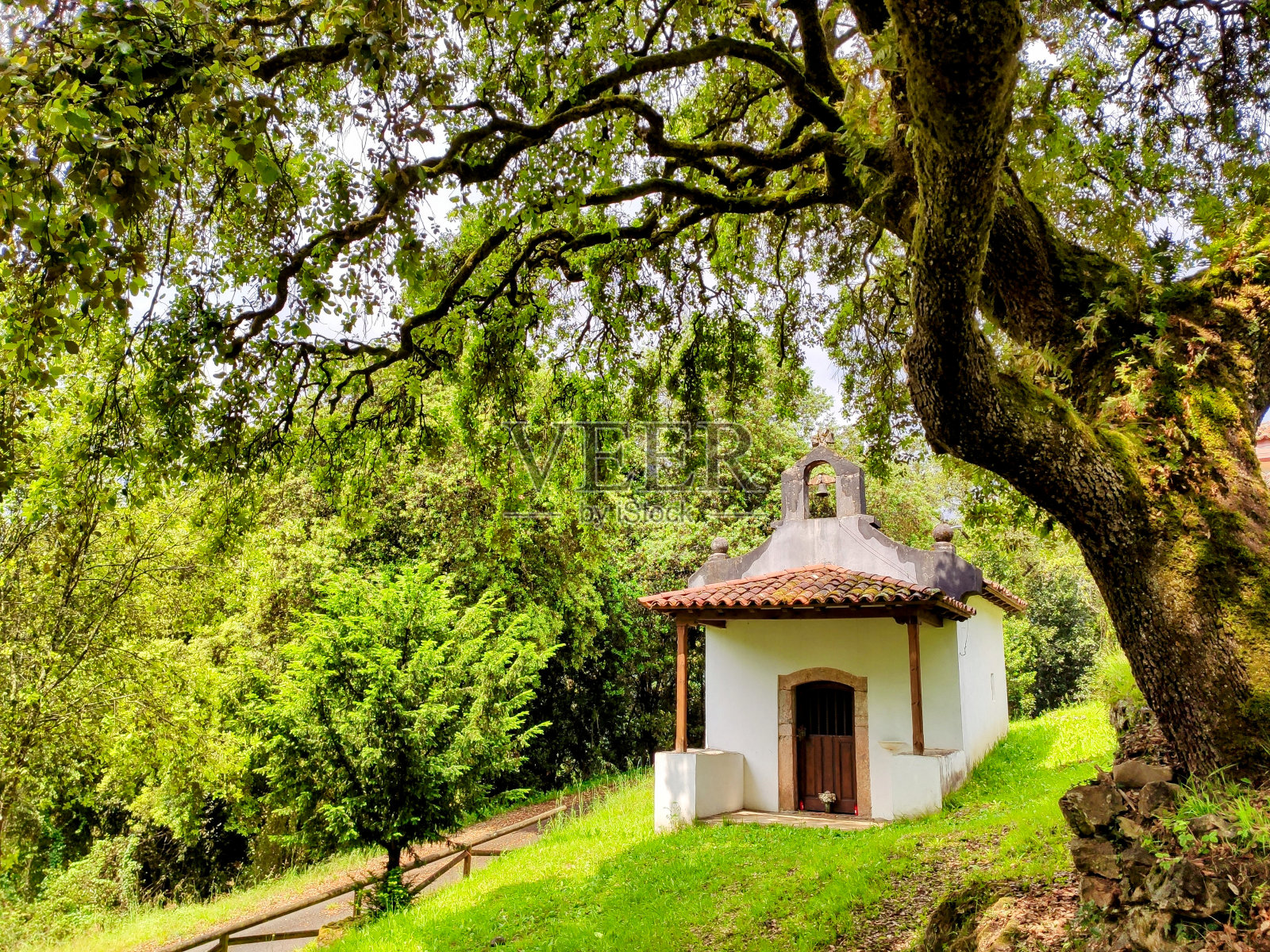San Pedro hermitage, Vega de Anzo村,格拉多市,阿斯图里亚斯,西班牙照片摄影图片