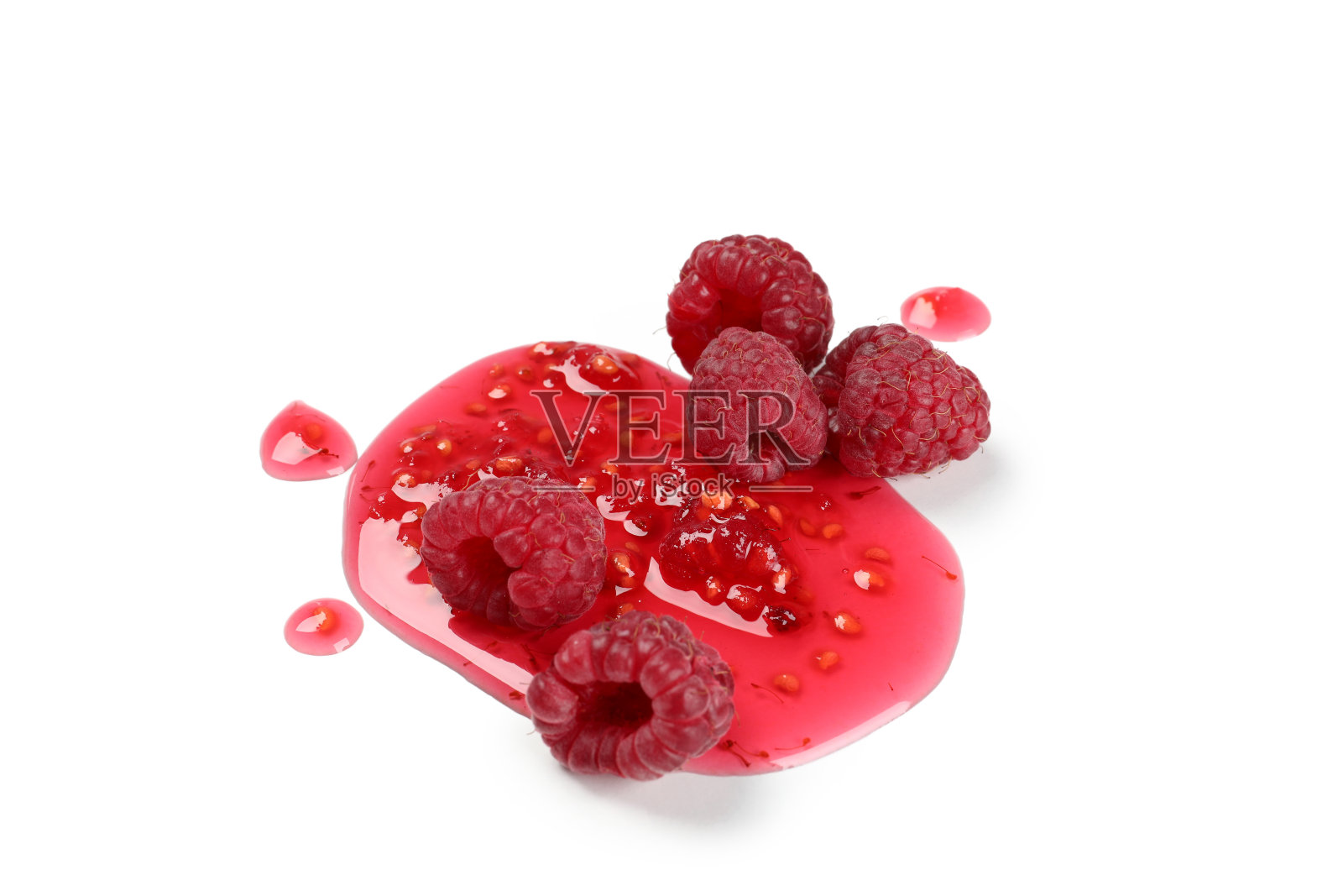 覆盆子果酱与成分分离在白色背景照片摄影图片