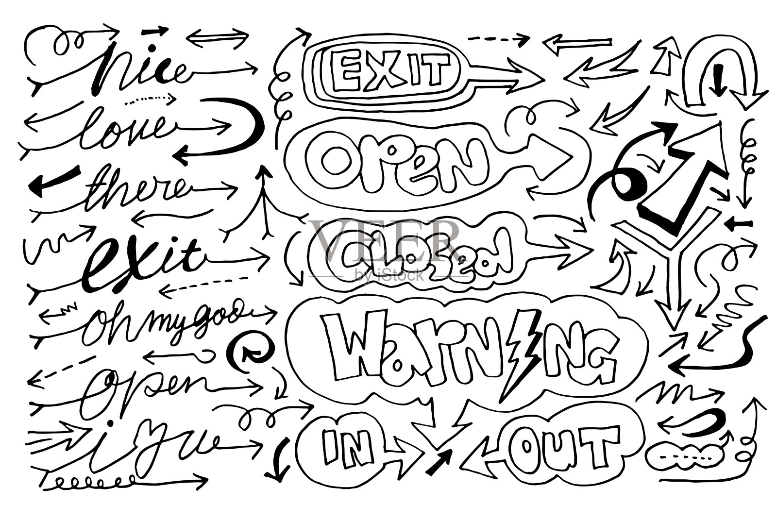 手绘矢量箭头集。矢量插图。插画图片素材