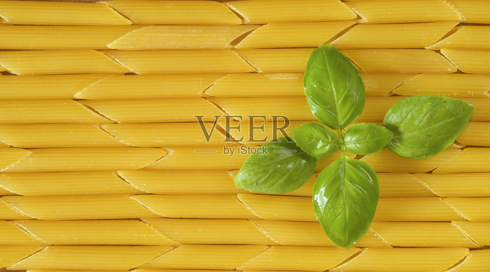 意大利面命名为通心粉和湿罗勒,近距离,意大利美食和餐厅的概念照片摄影图片