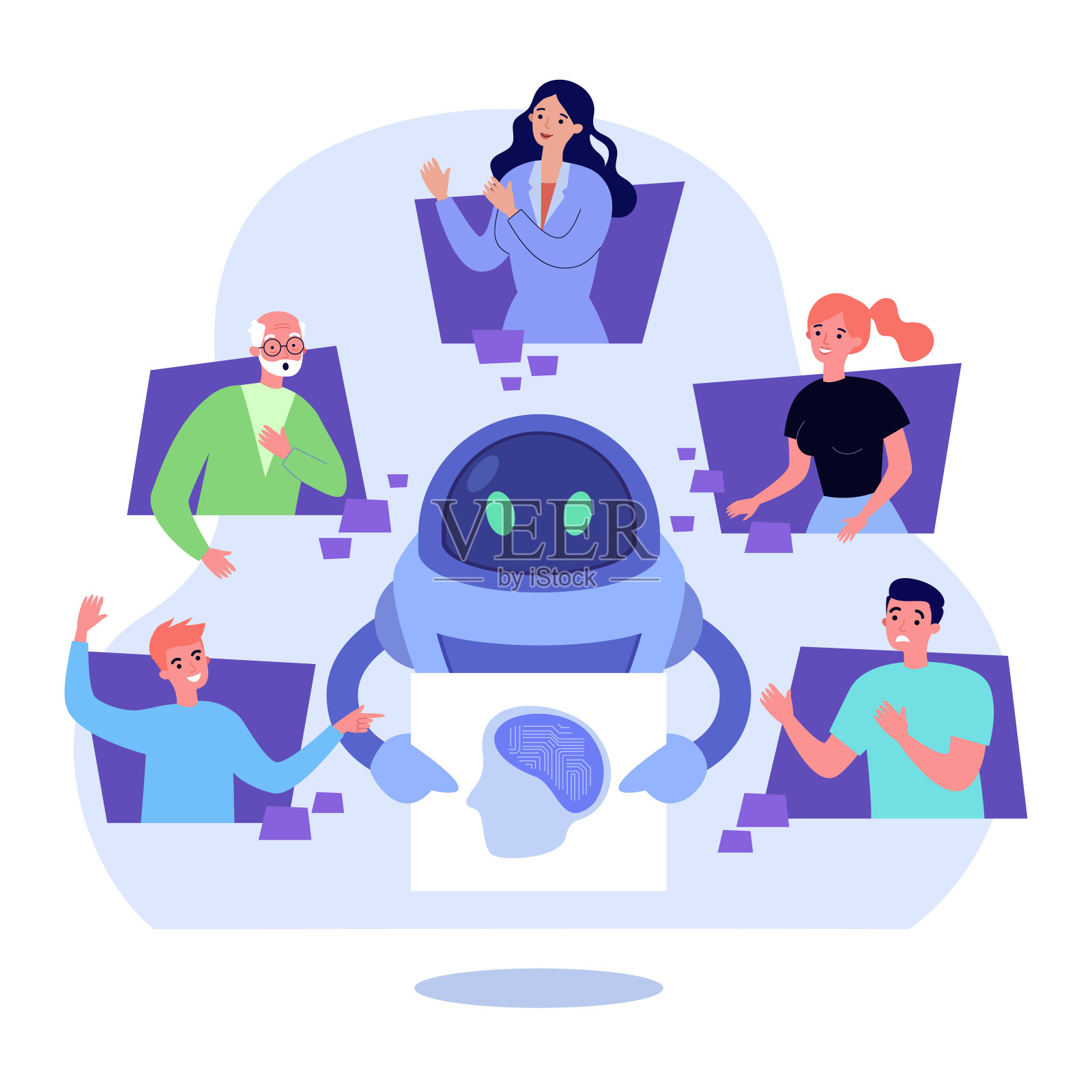 人们对机器人角色有着不同的情感插画图片素材