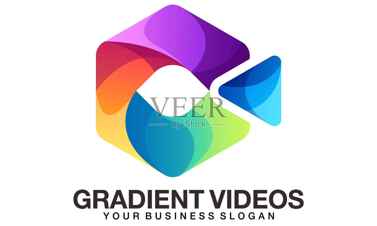 视频摄像机标志设计在渐变六边形风格矢量模板插画图片素材