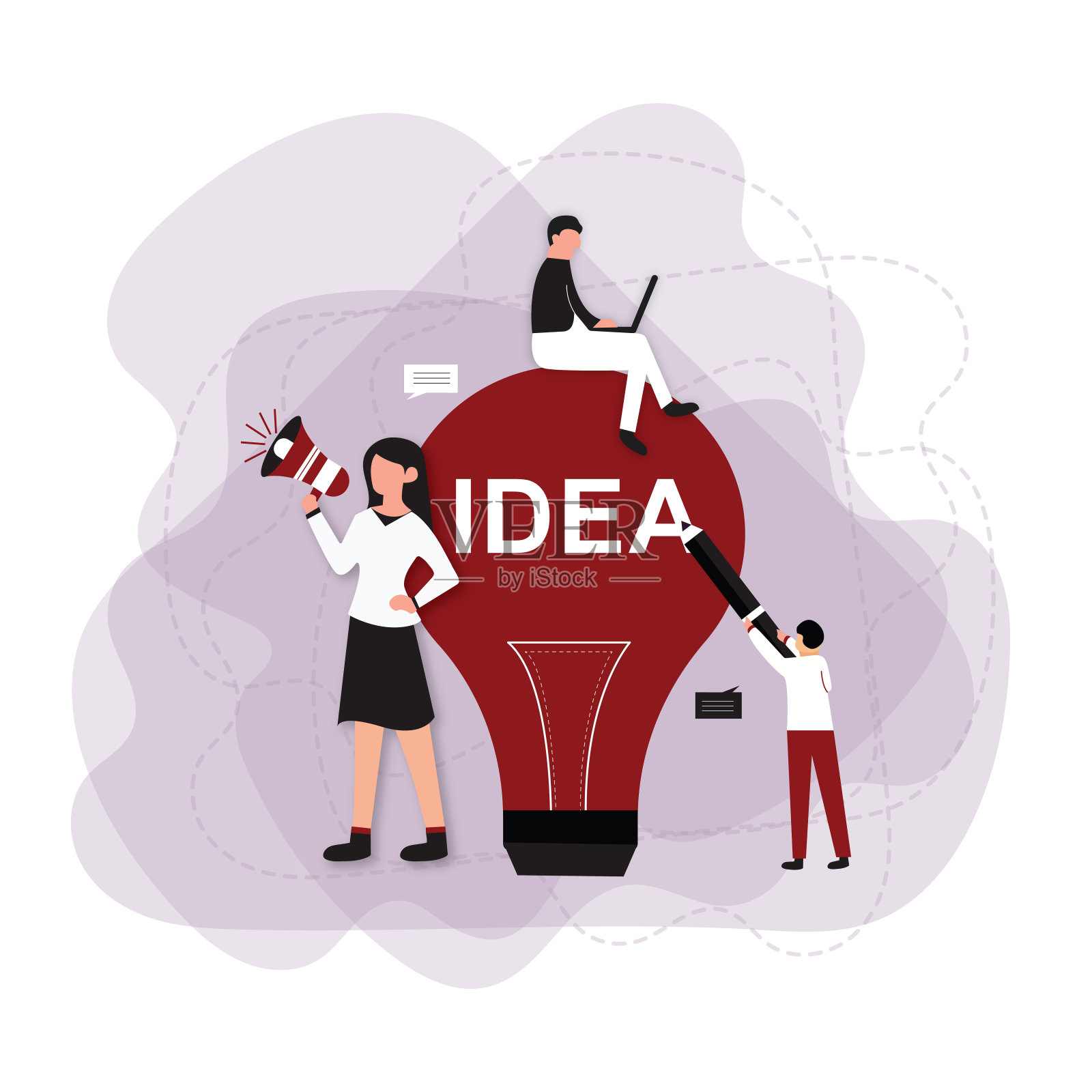 灯泡创意概念矢量插图,卡通扁平小人男女人物抱着灯泡,创意十足插画图片素材