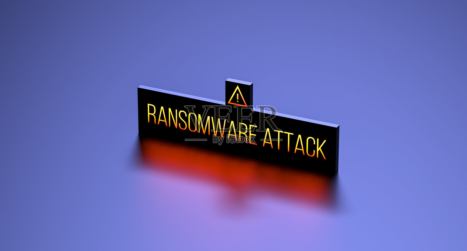勒索软件攻击文本概念块与危险标志。Ransomware概念。3 d渲染。照片摄影图片