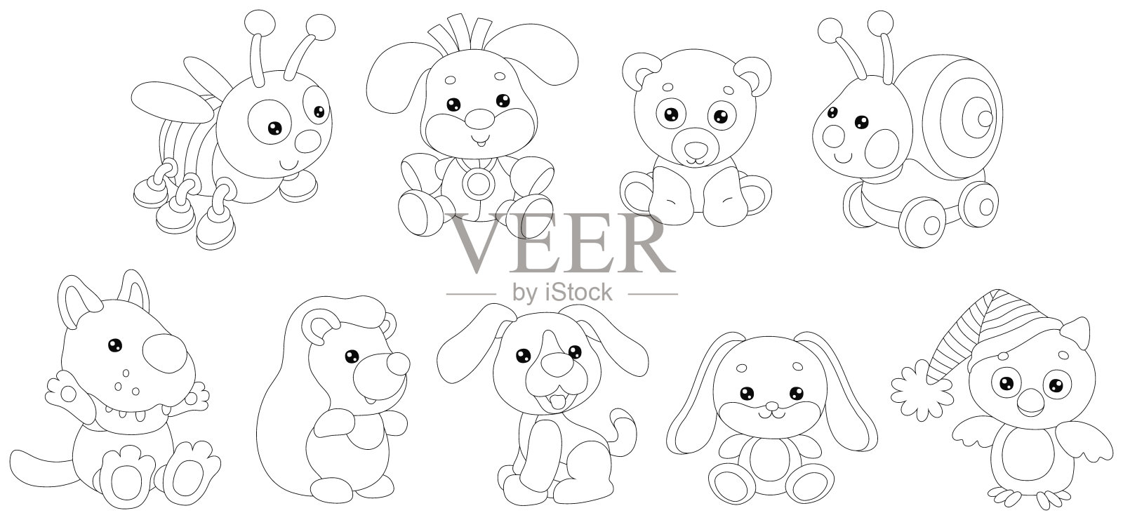 一套有趣的小动物角色卡哇伊插画图片素材