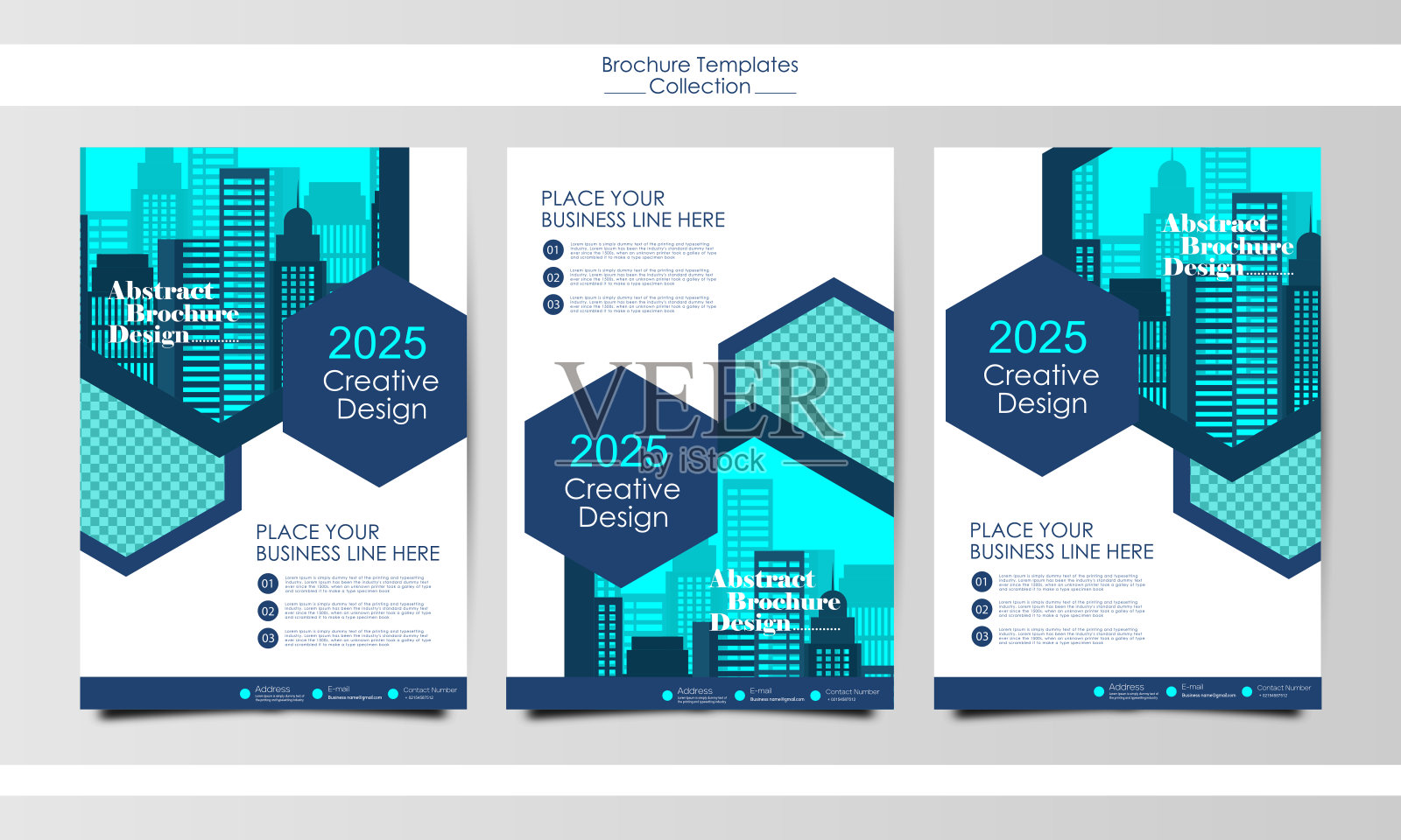 收集传单或封面设计与吸引人的城市景观的蓝色和几何元素插画图片素材