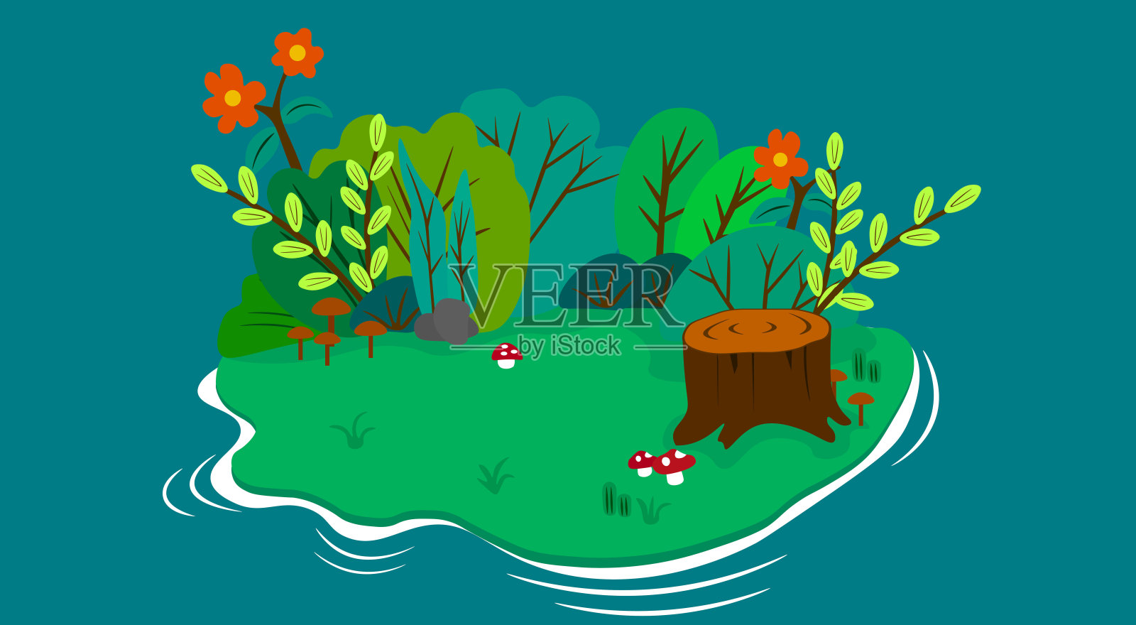 沼泽上的岛屿景观插画图片素材