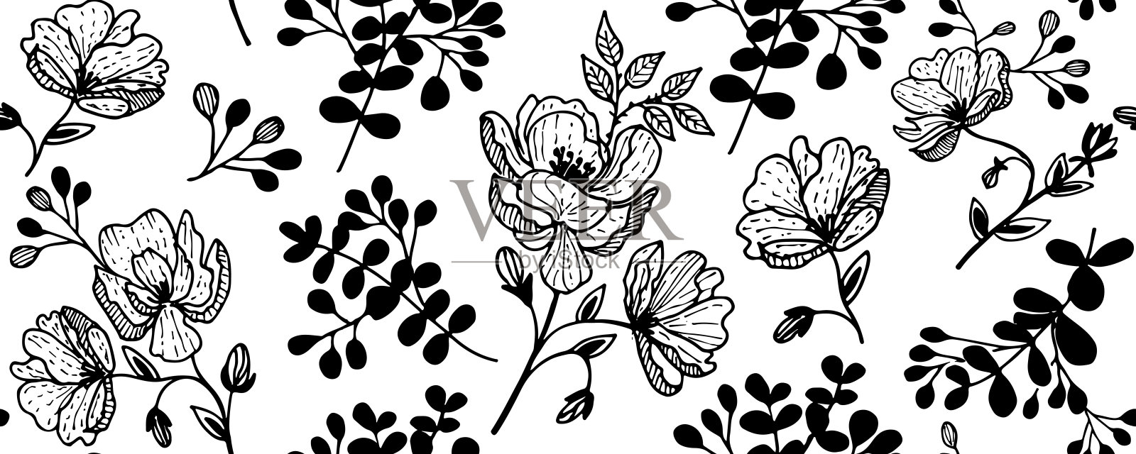 无缝花卉图案与玫瑰。插画图片素材