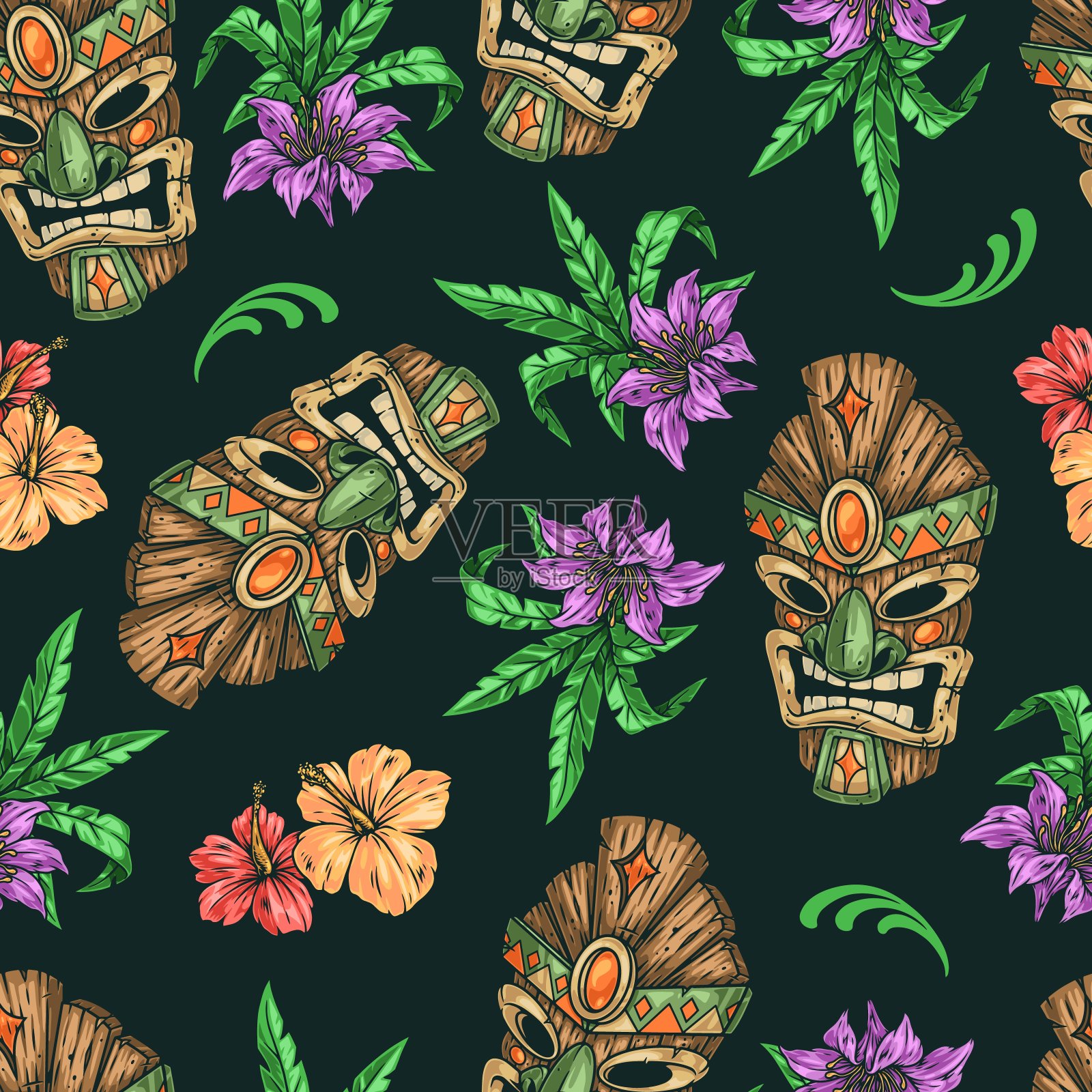 提基面具彩色图案无缝衔接插画图片素材