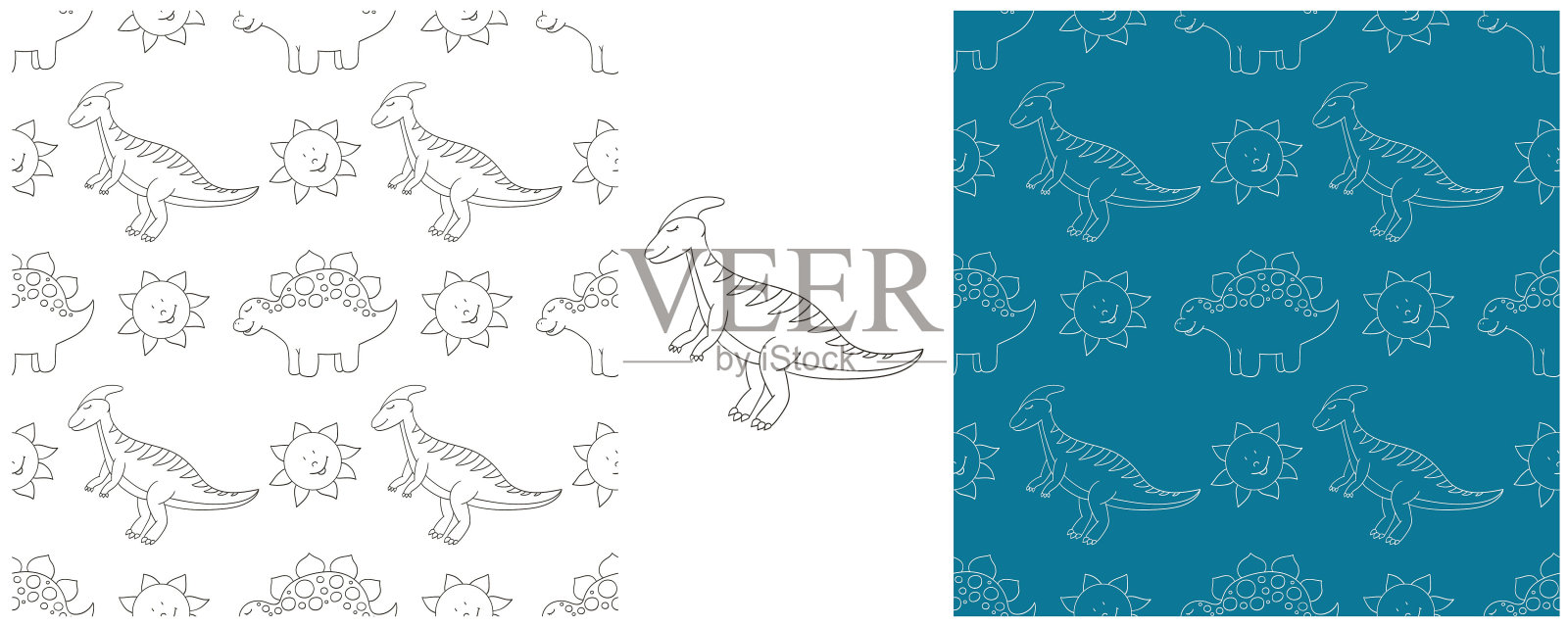 侏罗纪时期的恐龙着色集恐龙无缝图案插画图片素材