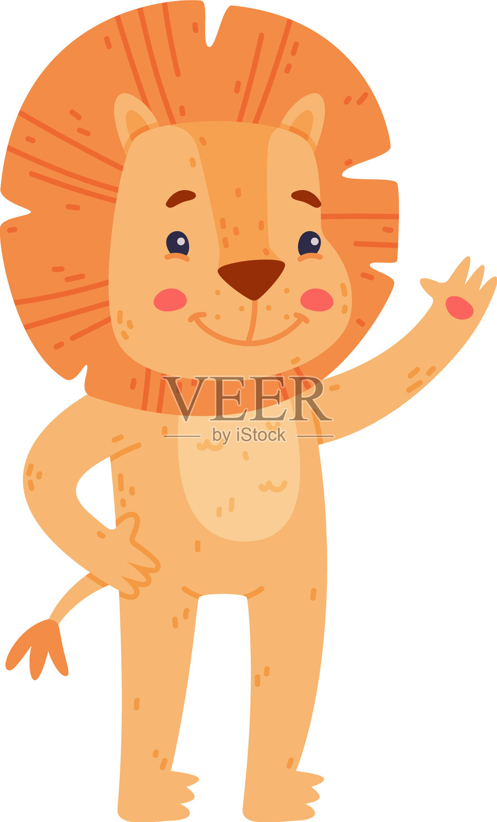 有趣的狮子角色,鬃毛挥舞着爪子和设计元素图片