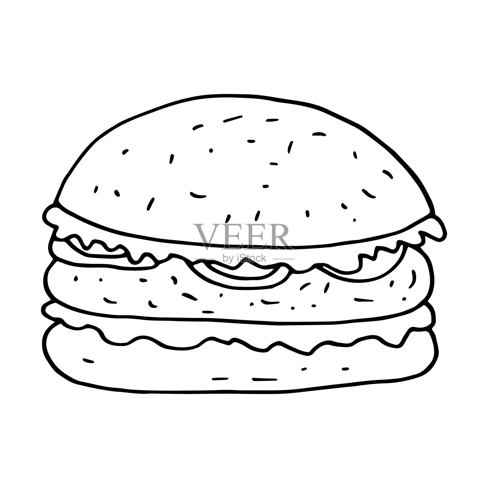 汉堡包手绘涂鸦风格。快餐。插画图片素材