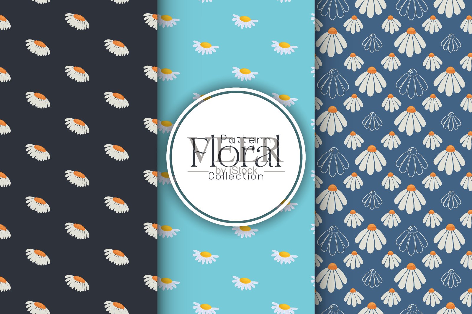 三套无缝花卉图案插画图片素材