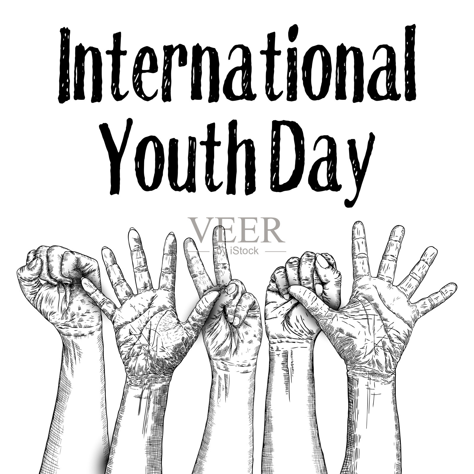 每年8月12日庆祝的国际青年日设计。手绘草图概念。向量。插画图片素材