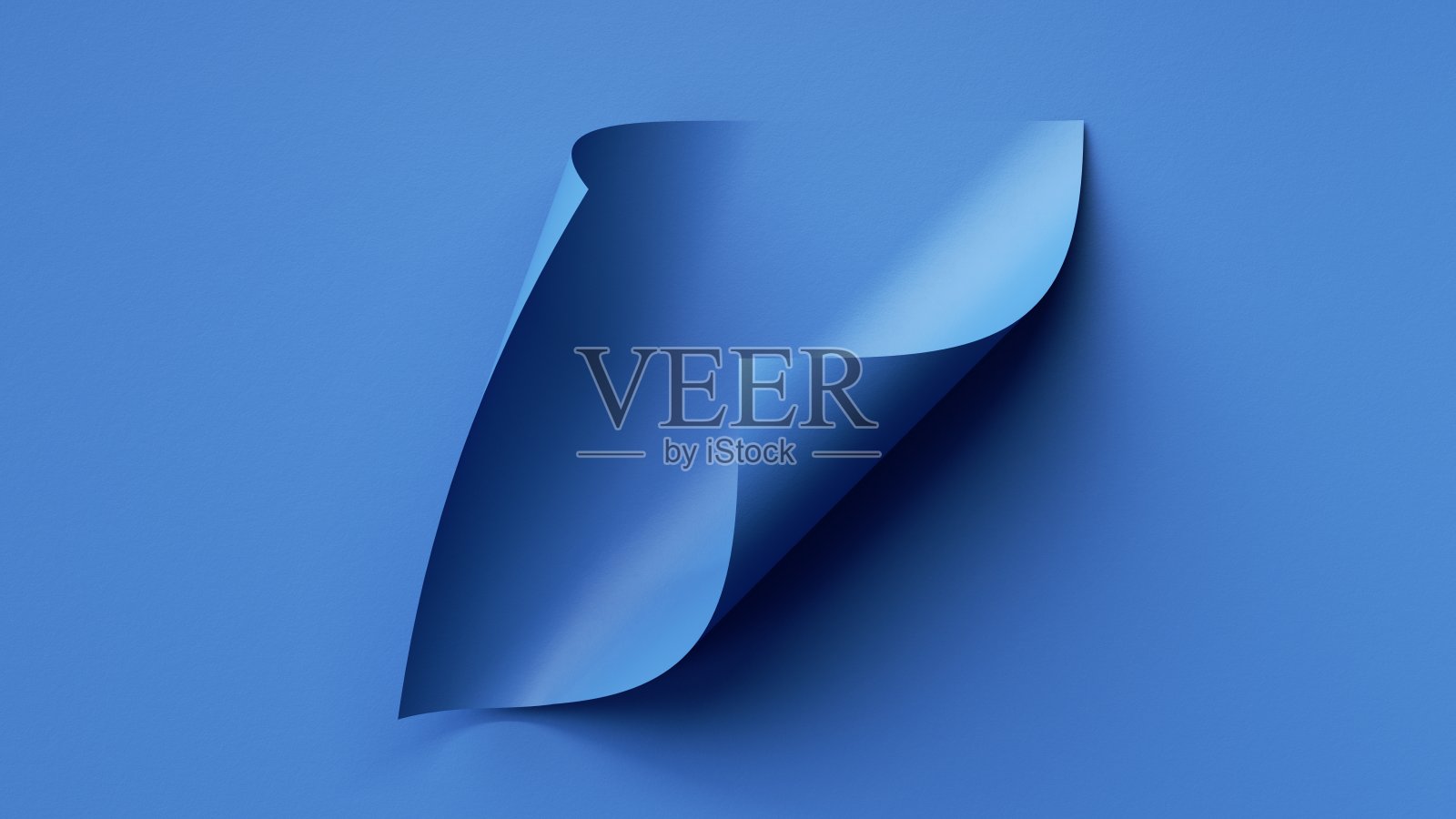 3d渲染,抽象的蓝色背景与滚动纸张,空白贴纸,现代极简主义壁纸照片摄影图片