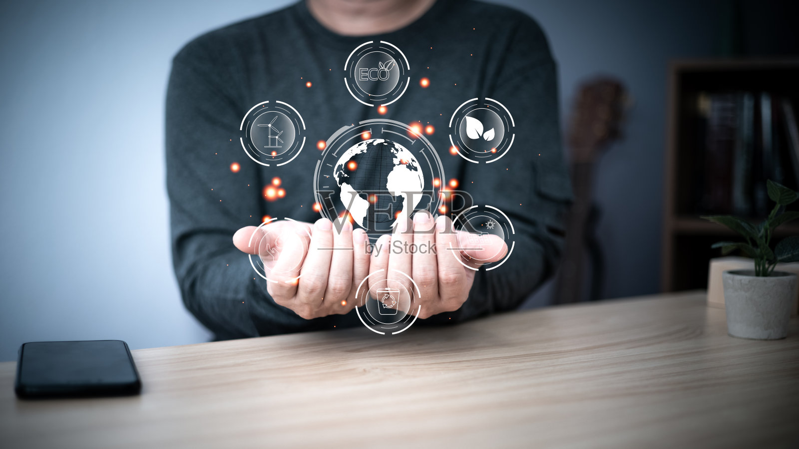 人类正在提高全球节约能源,减少全球变暖,环保企业,气候变化,环保投资,环境社会和治理的理念。照片摄影图片