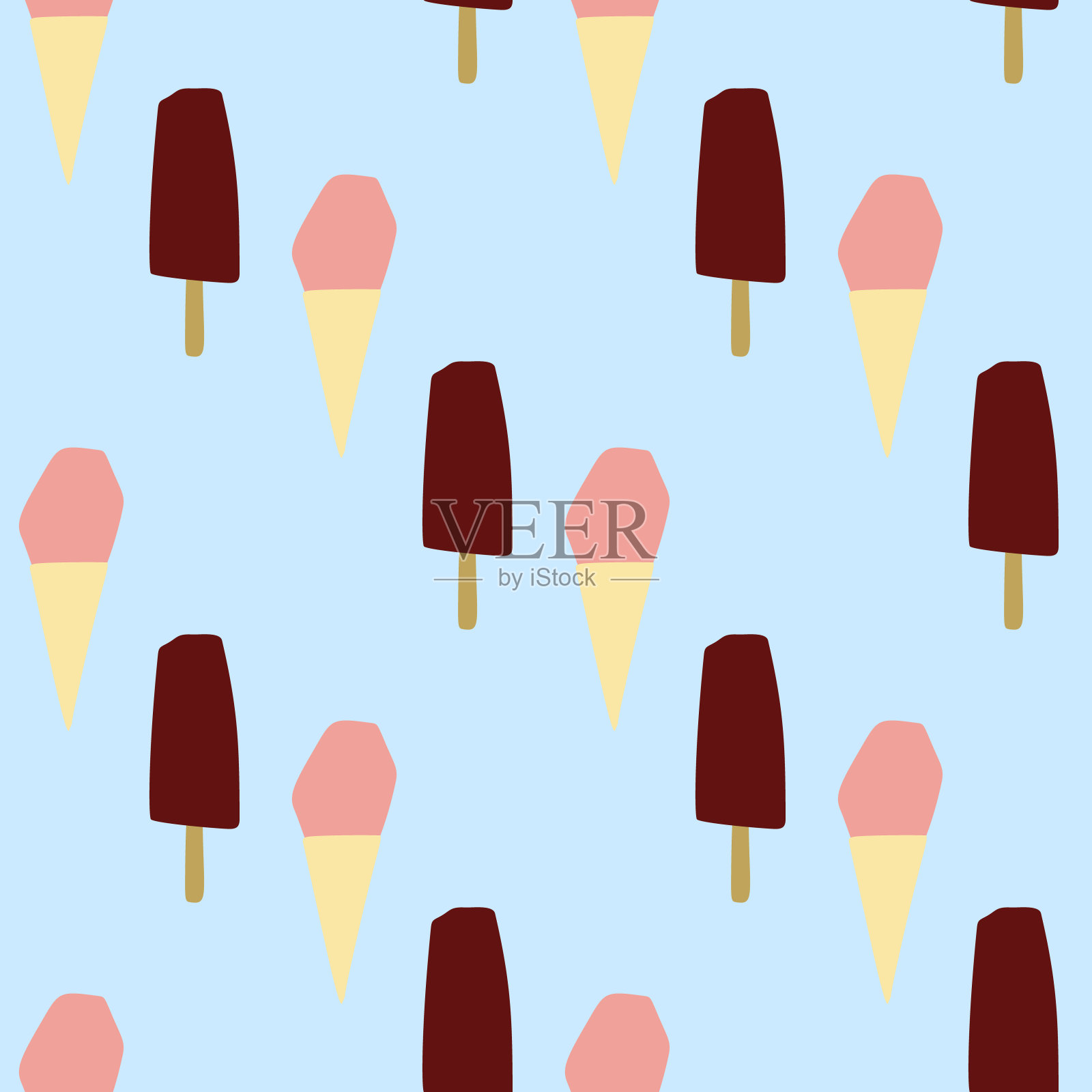 无缝图案与冰淇淋插图在蓝色背景插画图片素材