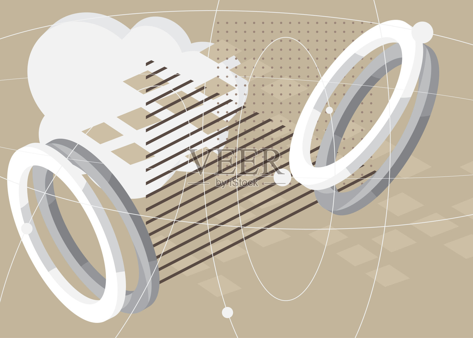 抽象浅棕色和白色复古形状模板。复古的最小几何图形主题。海报,横幅,封面的几何元素。插画图片素材