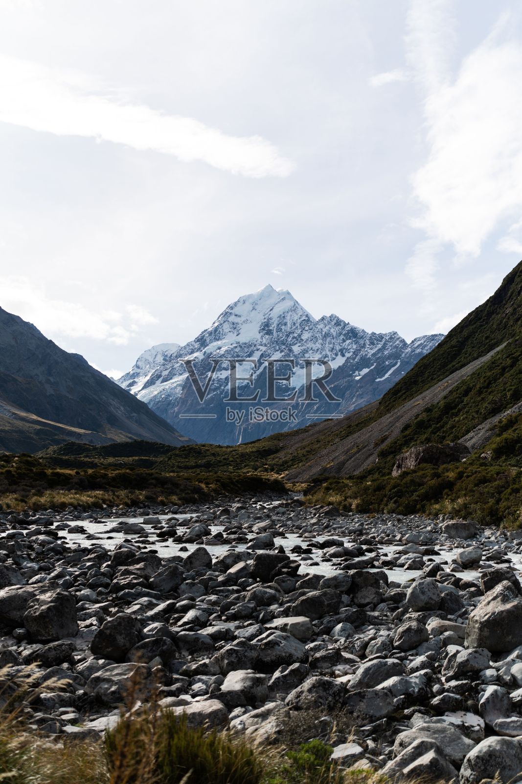 风景秀丽的山谷,库克山在背景中。照片摄影图片