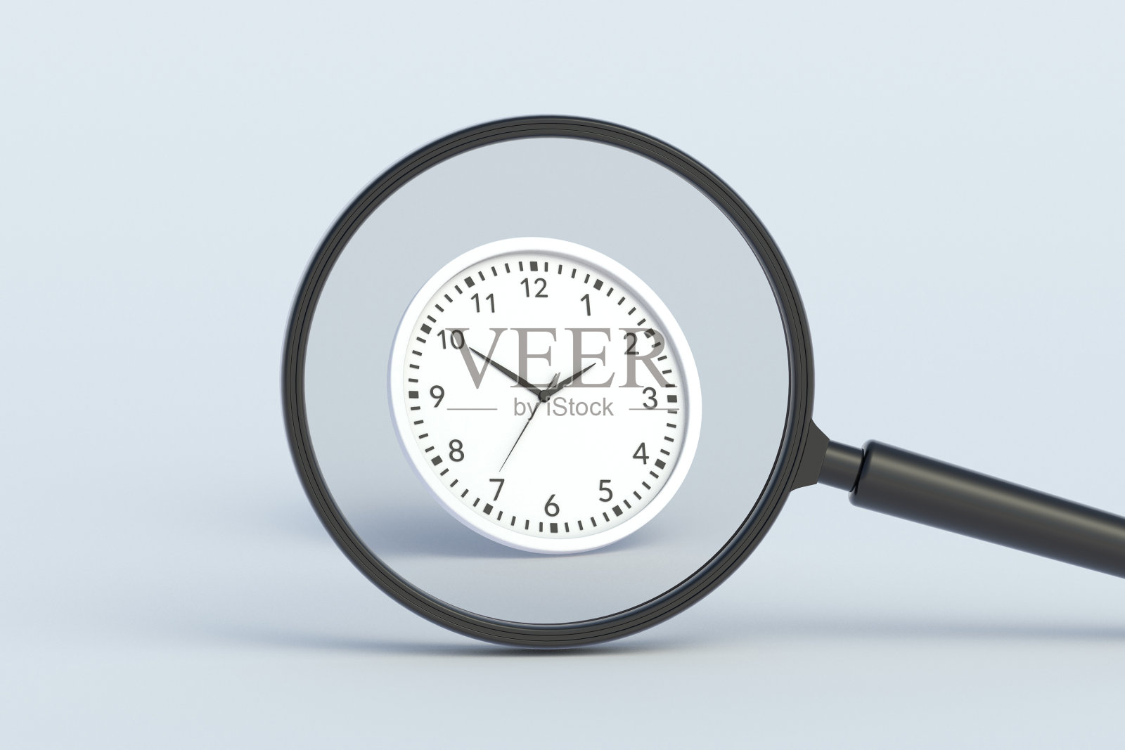 放大镜后面的时钟。三维渲染照片摄影图片