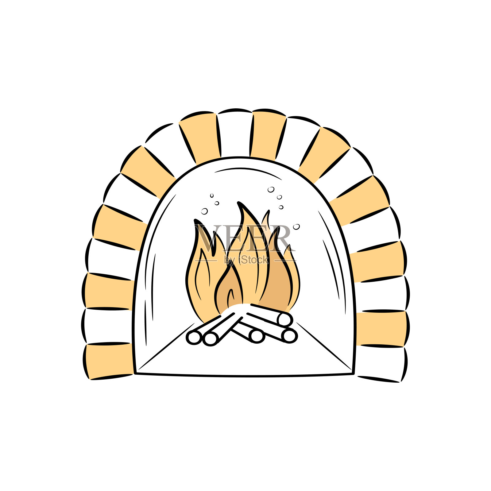 舒适燃烧的壁炉。涂鸦风格的插图。插画图片素材