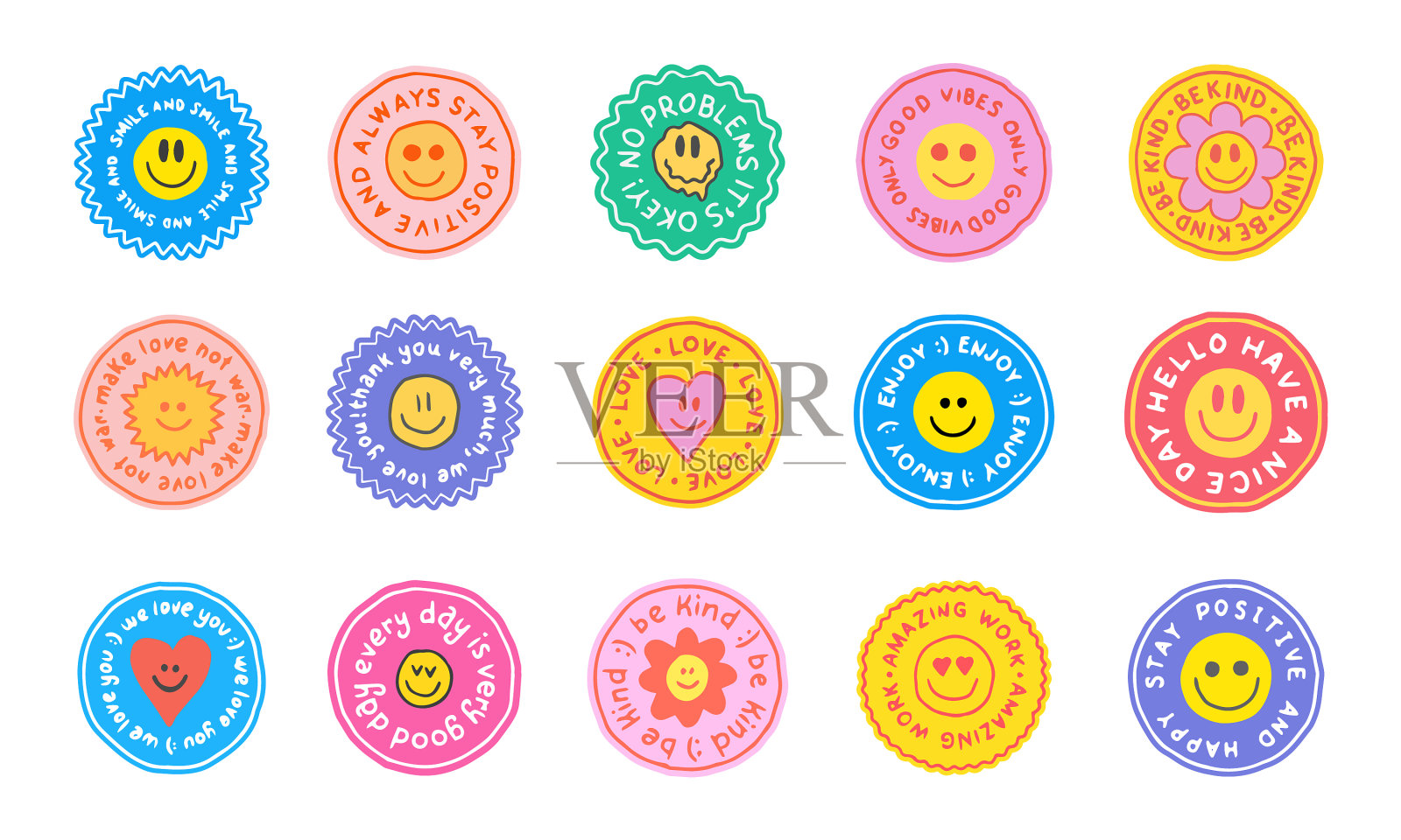 一套酷可爱的手绘贴纸设计图标素材