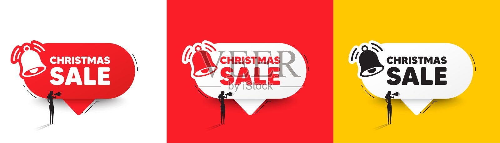 圣诞特卖标签。特价价格标志。讲话带着气泡。向量插画图片素材