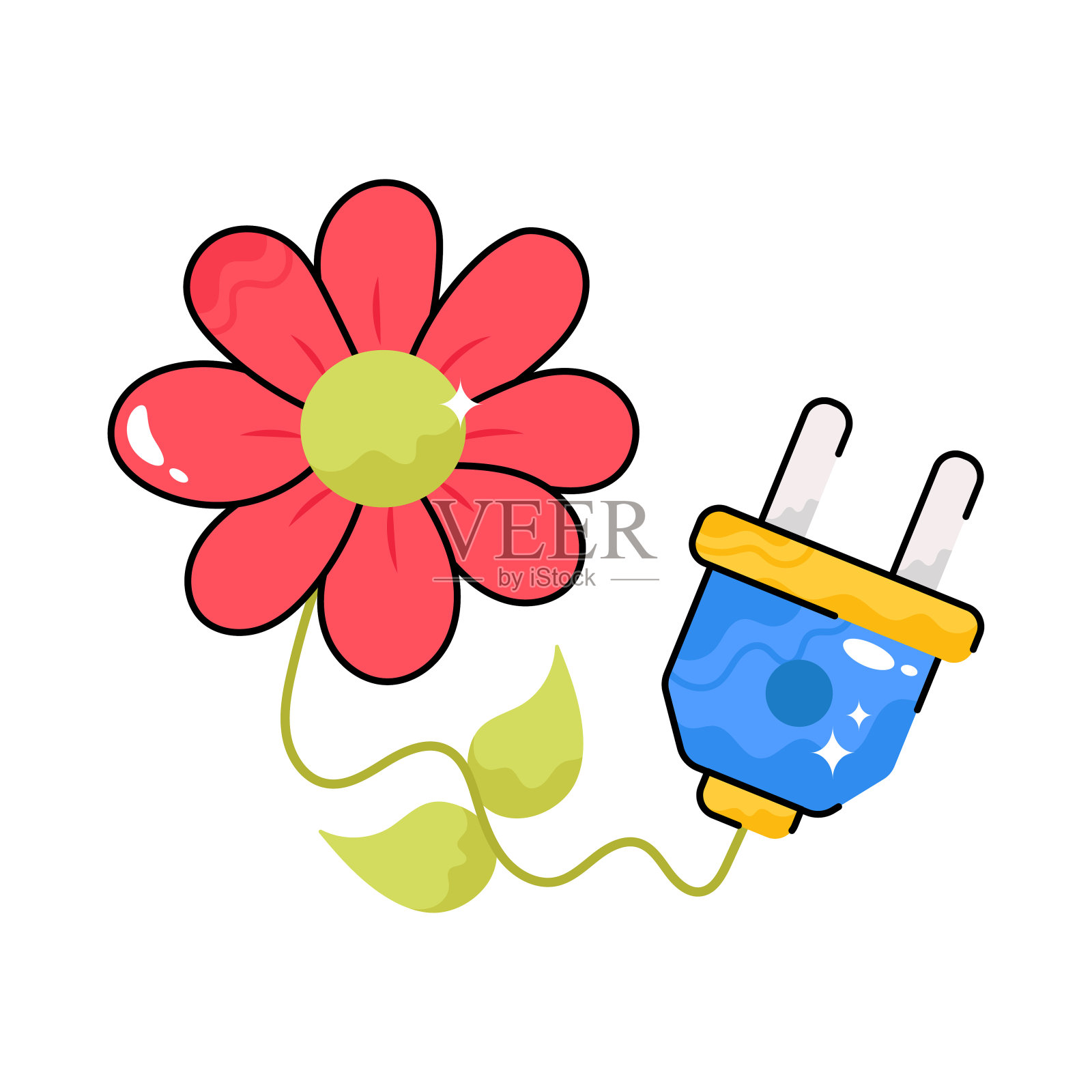 花涂鸦矢量轮廓贴纸。EPS 10文件插画图片素材