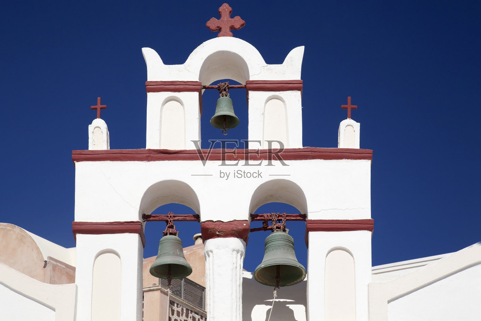 东正教教堂钟楼,伊亚,圣托里尼岛,基克拉迪群岛,希腊,欧洲照片摄影图片