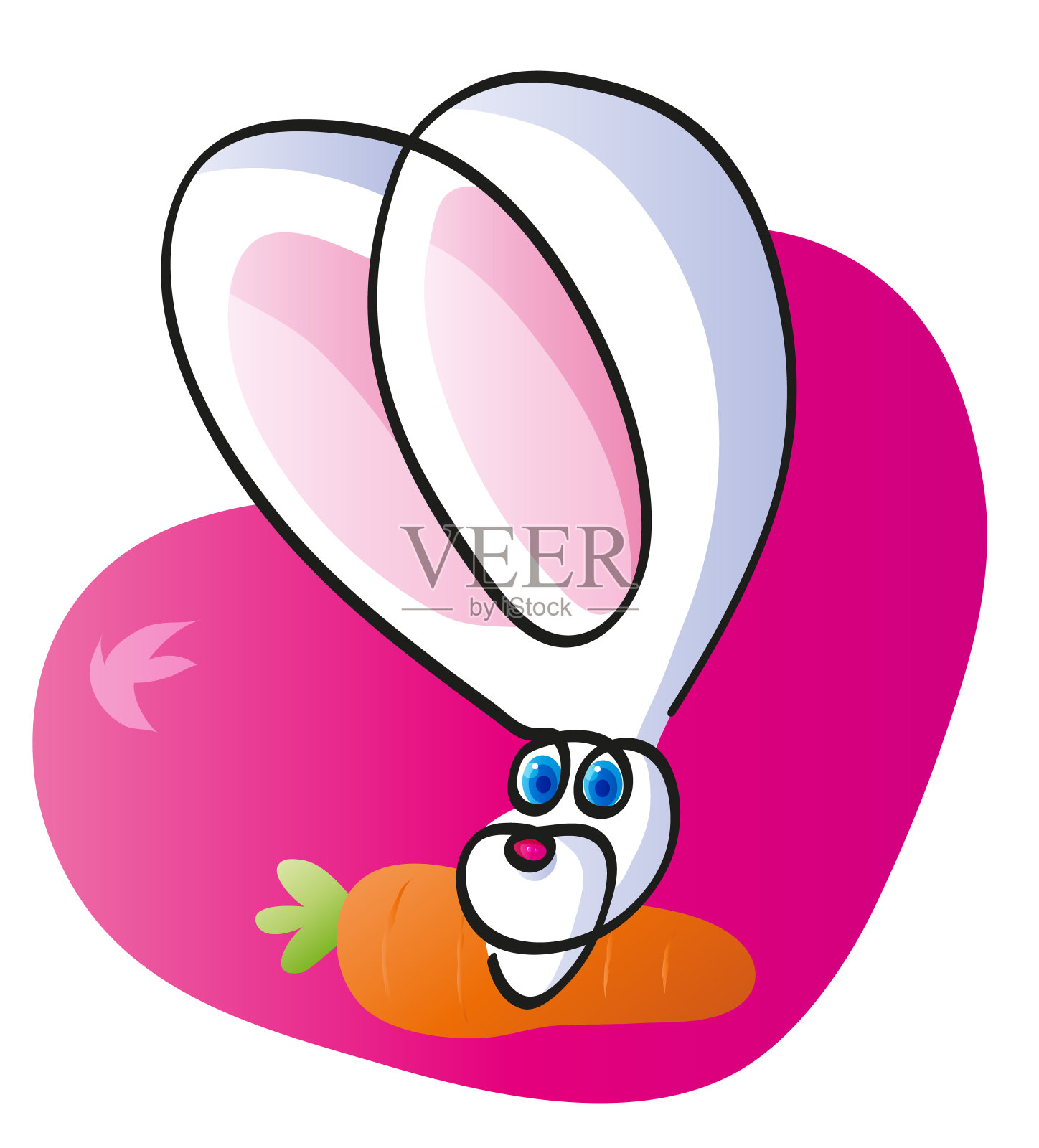 一个线条画可爱的兔子头和胡萝卜。插画图片素材