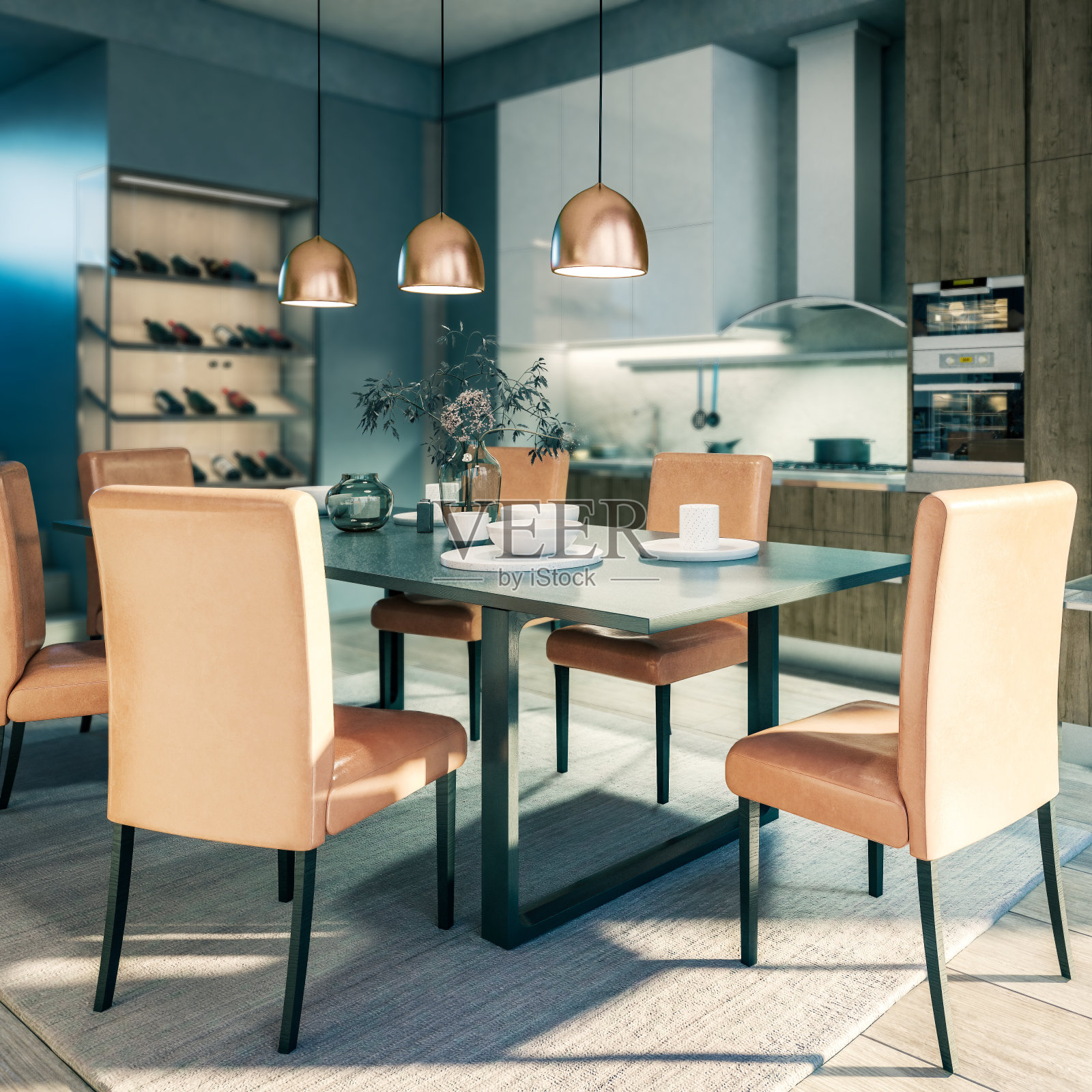 可爱的开放式厨房(重点)- 3D可视化照片摄影图片