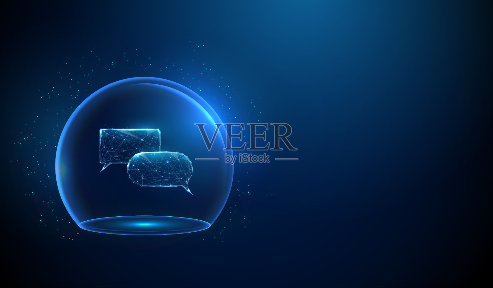 抽象的蓝色发光聊天框在透明的玻璃圆顶插画图片素材