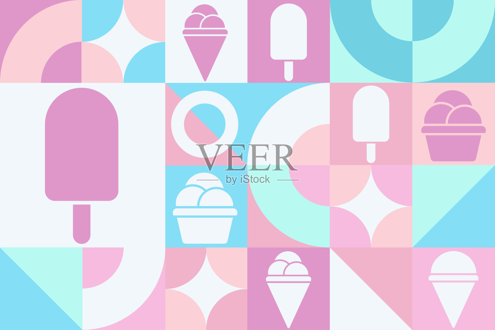 七月是全国冰淇淋月。无缝几何图案。模板的背景,横幅,卡片,海报。矢量EPS10插图。插画图片素材