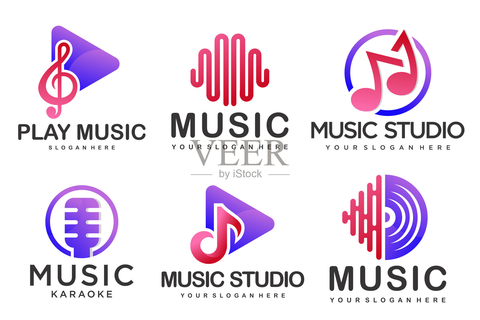 音乐的标志。频谱,黑胶唱片,吉他,音调,麦克风和耳机图标集。矢量插图图标素材