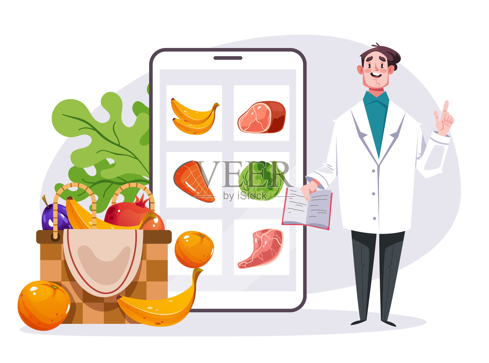 食物减肥是营养师的饮食概念。矢量设计图形说明插画图片素材